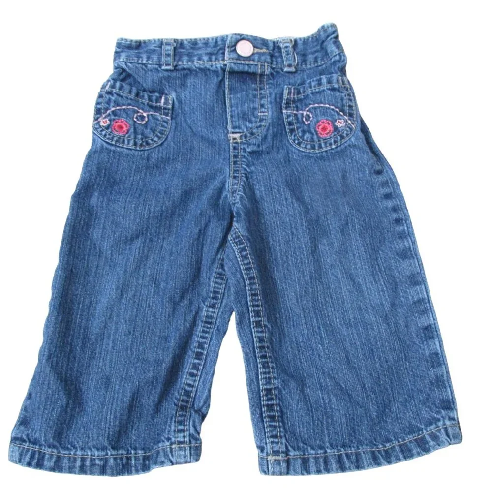 Osh Kosh Genuine Kids‎ Pull On Jeans Infant Girls 9M Blue Denim Elastic Pants